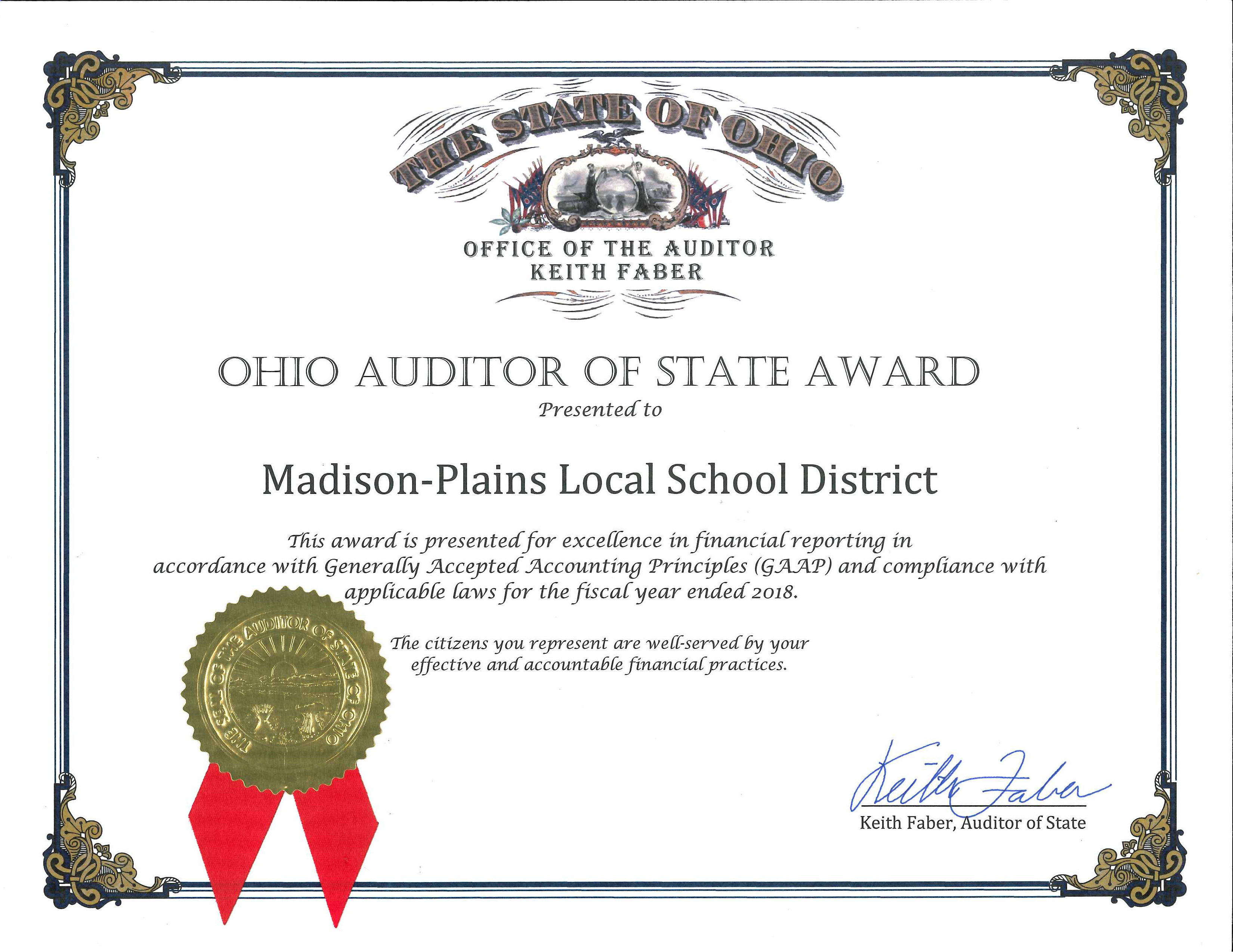 Ohio Auditor of State Award - 2018